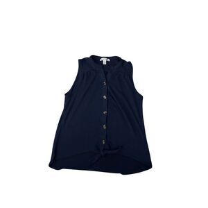 New York Laundry Women's Sleeveless V-Neck Blouse Blue Button Down Tie Front L